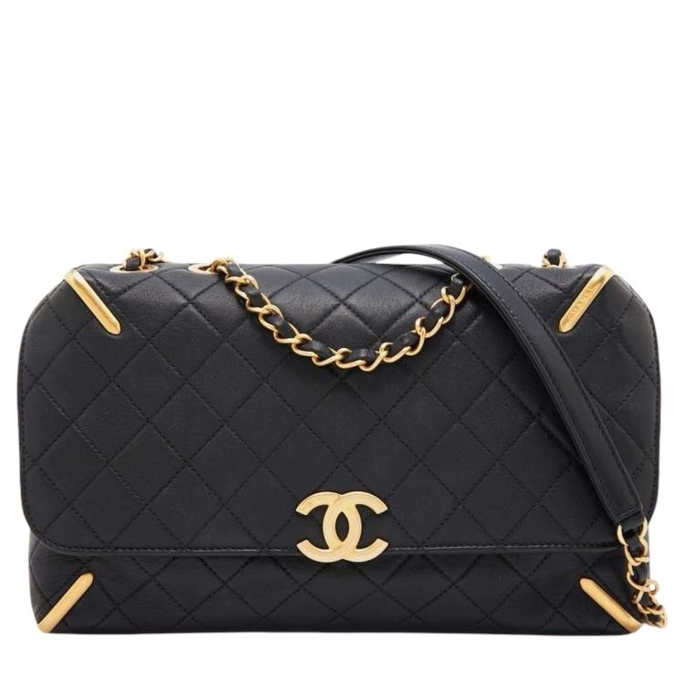 Chanel Black Quilted Leather Metal Flap Shoulder Bag